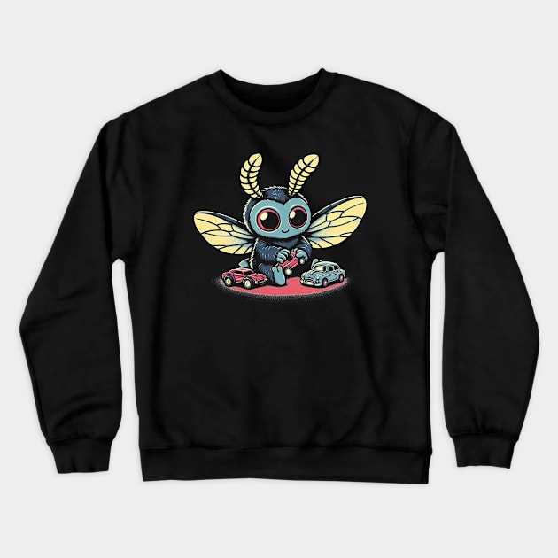 Li'l Legends™: Mothman Plays with Toy Cars Crewneck Sweatshirt by Fabled